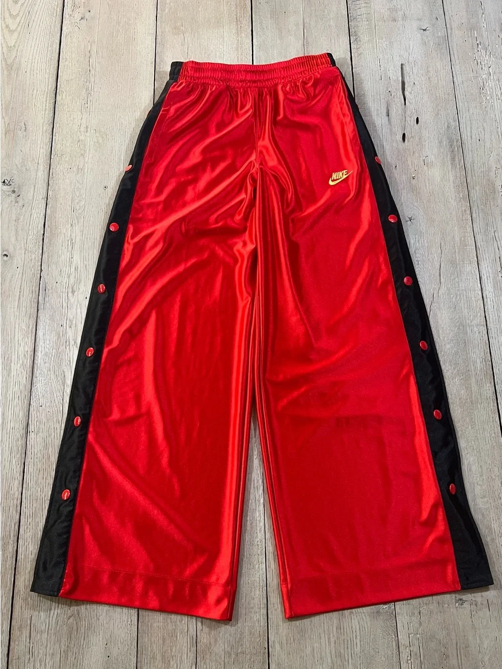 Nike Womens Track Pants Sportswear Glam Dunk Popper Red Black Wide Leg Sz S